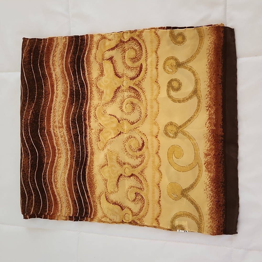 Gold & Brown Silk Rectangular Scarf about 13" x 65"